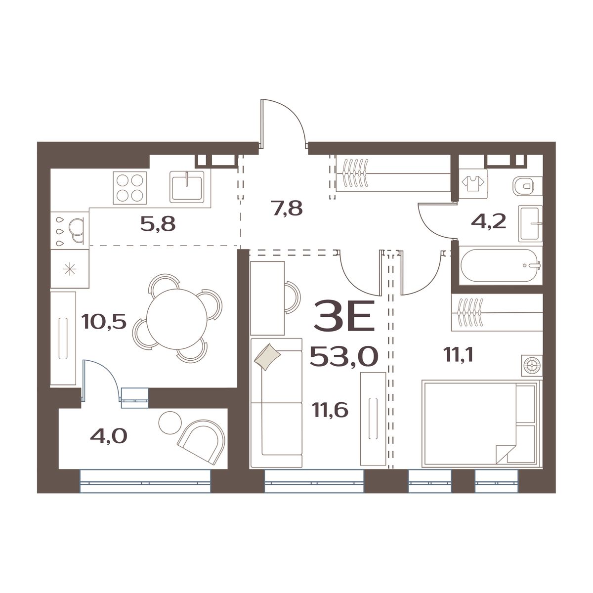 ЖК Меридианы Улисса, 2-комн кв 53,0 м2, за 7 444 000 ₽, 3 этаж